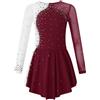 Freebily Abito da Pattinaggio Artistico Bambina Strass Leotards da Ginnastica Vestito da Danza Classica Moderna a Maniche Lunghe Vestito Ballerina Ballo Latino Dancewear Borgogna 13-14 Anni