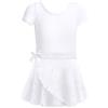 Fulidngzg Tutu Ballerina Bambina Ragazza in Cotone 95% 2 Pezzi Top Maniche Corte e Gonna Body Danza Classica Leggero Vestito Ginnastica Artistica Elegante Traspirante per Pattinaggio Artistico Ballo,Bianco,140