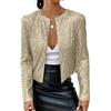 Generico Blazer Corto Estivo con Paillettes da Donna, Leggero, A Maniche Lunghe, Cardigan Aperto sul Davanti, Giacca Lucida con Glitter, Top Bolero per Le Feste, Outfit da Festival