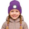 ATNKE Bambini LED Cappello con Luce, USB Ricaricabile 4 LED Corsa Torcia Mani Libere Testa Lampada Invernale Calda Pile Foderato Berretto Lavorato Maglia Regali per Ragazzi e Ragazze/Inner Purple