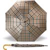 Y-DRY Lancelot Ombrello Lungo Automatico Antivento, Impugnatura in Legno e Tessuto Poliestere 190D Tinto in Filo, Extra Large Diametro 131 cm, Elegante e Resistente, Chiuso 100 cm