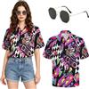 YYDSXK Abbigliamento hawaiano, da donna, a maniche corte, estivo e occhiali da sole, anni '90, per casual, vacanze, carnevale