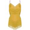 CHICTRY Abito da Donna con Paillettes Nappa Vestito Latino Americano Body da Pattinaggio Artistico Leotards Danza Classica Costume di Jazz Samba Rumba Salsa Giallo S