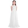 Freebily Vestito Lungo Bambina Elegante Principessa Pizzo Floreale Chiffon Tutu Abito da Sera Cerimonia Damigella d'Onore Comunione Vestiti Bimba Festa di Compleanno Bianco 8 Anni