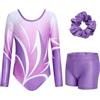 JiAmy - Body da ginnastica e pantaloncini per ragazze, a manica lunga, abbigliamento atletico per bambini da 3 a 12 anni, 5-6 Years