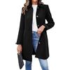 Generic Cappotto invernale lungo monopetto da donna con tasche trench lungo risvolto a tacca cappotto caldo misto lana, nero, Medium