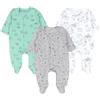 TupTam Tutina da Notte per Neonato Romper con Piedini Pigiama Ragazzi 3 Pack, Verde Salvia Animali Bianchi Stelle Arcobaleno, 74