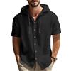 MEDUOLA T-Shirt da Uomo in Lino a Maniche Corte con Cappuccio e Bottoni, Camicia in Lino, Cardigan con Cappuccio