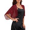 FANJABA Coprispalle da donna, in chiffon, a maniche corte, aperto sul davanti, leggero, corto, coprispalle per abito da sera, Claret, Length:43cm(16.93inch)