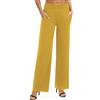 EXCHIC Donna Solido Sciolto Gamba Dritta Palazzo Pantaloni A Vita Alta Elastico Casual Pantaloni con Tasche(XL, Giallo Senape)