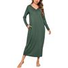 Leversic Camicia da Notte Donna Manica Lunga Camice da Notte Cotone Vestito da Notte Invernale con Tasche Pigiama Tinta Unita Verde Scuro M