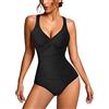 KUMAYES Donna Costume da Bagno Contenitivo Push Up a Vita Alta Costumi da Mare Elegante Scollo a V Bodysuit One Piece Monokini