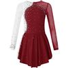 dPois Abito da Pattinaggio Artistico Bambina Paillettes Glitter Leotards Vestito Danza Classica Body da Ballo Manica Lunga Latino Jazz Samba Rumba Balletto Danza Moderna Borgogna I 13-14 Anni