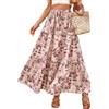 Vossmi Gonna con Elastico Vita Alta Gonne Lunga Donna Casual Maxi A-Line Elegante Skirt con Coulisse Gonna Bohemien Sciolto Swing Primavera Rosa,L