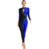 Aislor Tuta Intera Donna Sportiva Strass Body Ginnastica Artistica Maniche Lunghe Leotards Body Danza Classica Abito da Pattinaggio Ballo Jumpsuit Bodysuit A Blu XL