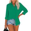 NONSAR Camicetta da donna, elegante, con colletto, in cotone, a maniche lunghe, da donna, casual, sciolta, verde, XL