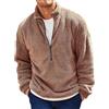 Runcati Felpa pullover da uomo in peluche con zip 1/4, sweatshirt in pile teddy Fuzzy Sherpa, top leggeri casual basic per autunno e inverno, marrone, XL