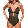 CUPSHE Costume intero da bagno da donna, con scollo profondo e ritagli, con texture a incrocio posteriore, da allacciare, Swimwear, Marrone, M