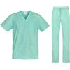 B-well Cesare Uniforme Sanitaria Donna e Uomo Unisex Set con Camice e Pantalone (L, Verde)