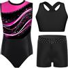 Kaerm Bambina Body Ginnastica Artistica con Crop Top e Pantaloncini Set di Balletto Competizioni Allenamento Sport Body Danza Classica Moderna Leotard Senza Maniche Rosa caldo 7-8 anni