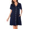 Vlazom Camicia da Notte Estiva Donna con Bottoni, Manica Corta Aperta Davanti, Pigiama Corto, Vestaglie Estive, XXL, A-Blu Marino