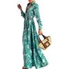 Onsoyours Abito Lungo Casual da Donna Scollo A V Maxi Vestito Abiti Lunghi Fiori Abitoa Maniche Lunghe Spalle Scoperte Maxi Abito con Tasche Vestito da Cocktail Y Verde L