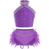 Freebily Vestito da Balletto Ballo Latino Americano Bambina Abito da Ballo Lirico Contemporaneo Crop Top + Gonna con Piume Vestito da Pattinaggio Artistico Body Ginnastica Viola 5-6 Anni