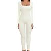 Yuson Girl Tuta Intera Donna Sportiva - Yoga Jumpsuit Maniche Lunga Push Up Pagliaccetto Sportivo Scollo U Completo Tinta Unica Rompers One Piece Palestra Bodysuit per Fitness Yoga Clubwear(Bianco, M)