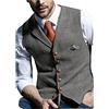 HSLS Gilet da uomo retrò Gilet di lana scozzese Gilet panciotto casual a spina di pesce in tweed per smoking(XXL, Grigio)