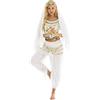 Freebily Vestito Danza del Ventre Donna Schiena Scoperta Danza Orientale Completo Costume Carnevale Donna Principessa Araba Belly Dance Cosplay Halloween Bianco Taglia Unica