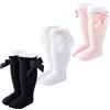 Marchare Calze alte al ginocchio per neonate con fiocco calze in cotone per uniforme, Nero/Bianco/Rosa chiaro_Confezione da 3, 3-5 Anni
