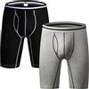 Jamron Uomo Pacco da 2 Cotone Elasticizzato Boxer a Gamba Lunga Biancheria Intima Sportivo con Aperto Davanti Nero & Grigio 3XL