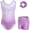 Gogokids, Completo da ginnastica bambina composto da tre pezzi, body senza maniche, pantaloncini e fascia per capelli, tuta danza classica scintillante, con design a colori sfumati, dai 3 ai 12 anni