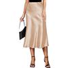 Koerye Gonna Donna Lunga Raso Estate Vita Alta Elegante Seta Elastica Casual Vintage Gonna Midi Avvolgente Skirt Cachi,L