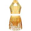 iEFiEL Tuta da Danza Lucido per Bambine Ragazze Set 2 Pezzi da Latino con Paillettes Canotta Senza Mania Gonna Corta con Nappe Tuta da Ballo Jazz Samba Salsa Dancewear