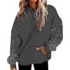 Générique Felpa Donna Elegante e Chic - Maglione Donna con Strass, con Cappuccio e Cordoncino, Sweatshirt Confortevole, Giacca Primavera Autunno, Felpa Tinta Unita con Due Tasche, Grigio scuro., XXL