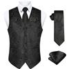 Enlision Gilet da Uomo Elegante Paisley Jacquard Gilet Nero da Abito Cravatta e Fazzoletto Set per Festa Sposa