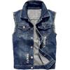 Momooda Uomo Gilet in Denim Strappato in Cotone, Blu, S