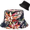 Malaxlx Cappello da pescatore, cappello da spiaggia, cappello da pesca per donne e uomini, da viaggio, reversibile, doppio lato, da pescatore, Fiore nero., taglia unica