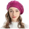 ZLYC Berretto da Donna Francese, Berretto Reversibile in Cashmere Tinta Unita Mosaico Berretto Caldo per Ragazze, Flower Medium Violet Red, Taglia Unica