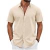 COOFANDY Camicia da uomo a maniche corte, in cotone, estiva, leggera, per il tempo libero, per le vacanze, per la spiaggia,, beige., 3XL