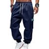 OLIPHEE Pantaloni Cargo Uomo con Tasche e Coulisse Elastico in Vita Casual Pantaloni Pile Uomo Invernali Sportiva Jogging Fitness Tuta Ginnastica Outdoor Sweatpants Men Autunno Blu Scuro L