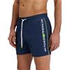 SUNDEK Boardshort Costume da Bagno Uomo Corto con Vita Elastica con Piping a Contrasto in Poliestere Riciclato (IT, Testo, XL, Regular, Regular, Navy 01)