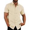 Glacspyg Camicia in Lino Uomo Camicia in Lino a Maniche Corte Camicia Casual da Lavoro Fit Casual Holiday Summer Beach Shirt
