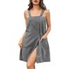 Lovasy Accappatoio da Bagno Donna Morbido Asciugamano Avvolgente Spa Accappatoio da Sauna con Bottoni Regolabili Leggero con Tasca,A-Grigio Scuro,S/M