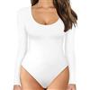 TOEECY Body Donna Manica Lunga Elegante Sexy Girocollo Basic Tuta Aderente Bodysuit Lingerie Tinta Unita Pagliaccetto Elasticizzato Jumpsuits Tops (Bianco,L)