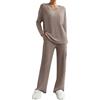 Generico Set di Donna Due Pezzi Manica Lunga Tuta Completo Elegante Pigiami Due Pezzi Loungewear Pullover e Pantaloni da Casa Autunnale Invernale Primavera Maglione Outfits Lavorato in Tinta Unita (Khaki, S)