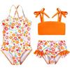 Kids4ever Costume da Bagno Bambina 3 Pezzi, Asciugatura Rapida, UPF 50+, Stampa Margherita Arancione, con Volant per Bambini 3-4 Anni