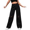 generic Y2k Pantaloni Cargo Vintage Pantaloni larghi da donna a vita alta Pantaloni larghi in denim a gamba larga Pantaloni dritti strappati Casual Streetwear a vita alta Trekking Walking Jeans, Nero , M