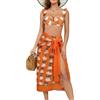 SHEKINI Set bikini da donna 3 pezzi con gonna lunga abbinata a ordito da spiaggia controllo pancia push up regolabile vintage stampato a vita alta costumi da bagno per le donne, Arancione, M